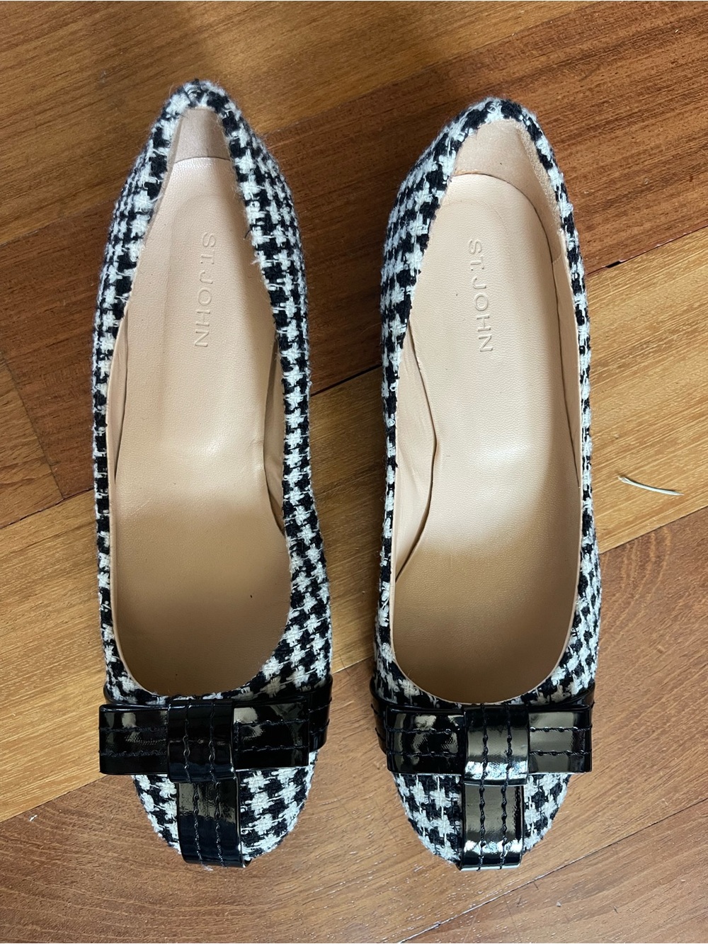 St. John Black & White Houndstooth Patent Trim Ballet Flats